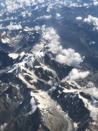 Aerial view of snowcapped mountains against sky