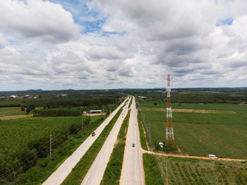 Drone shot aerial view scenic landscape of the rural highway, countryside road