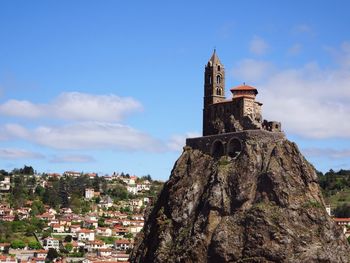 View of bell tower in city