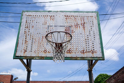 Low angle view of basketball hoop against sky