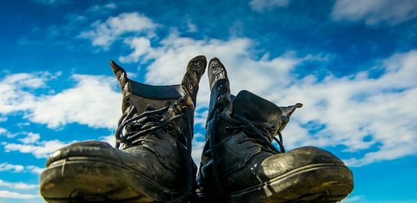 Low angle view of statue against sky