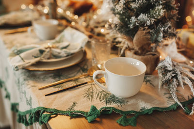 Close-up of coffee served on table