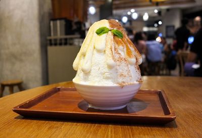 Close-up of ice cream on table