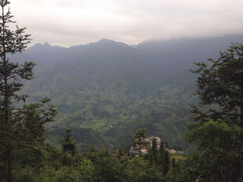 High angle view of mountains against sky