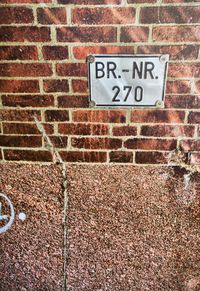 Close-up of text on brick wall