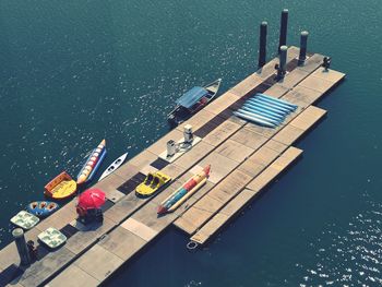 High angle view of commercial dock by sea