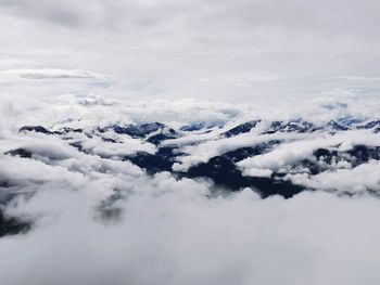 Aerial view of snowcapped mountains against sky