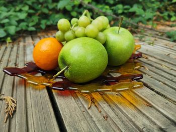 High angle view of fruit on glass plate