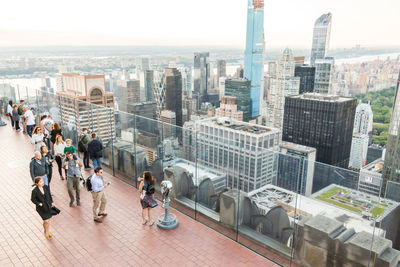 High angle view of modern buildings in city