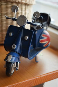 Close-up of model motor scooter on table