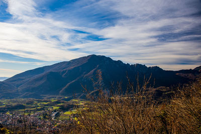 Autumn view of monte summano from the mountains above cogollo del cengio, vicenza, italy