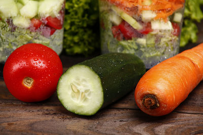 Close-up of chopped fruits on table