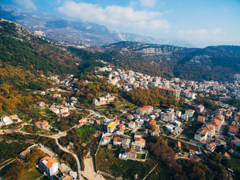 High angle view of townscape against sky