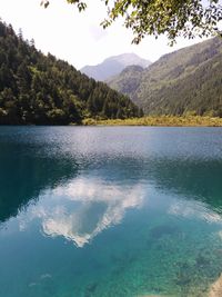 Scenic view of lake with mountains in background