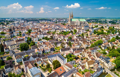 High angle view of townscape against sky