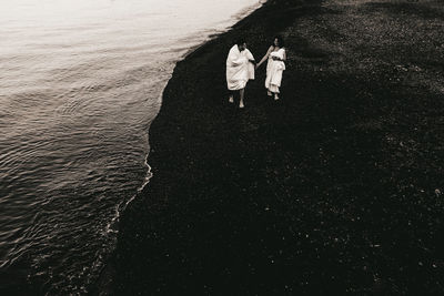 High angle view of painting at sea shore