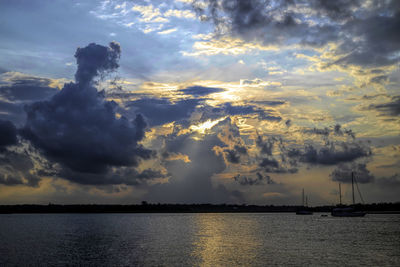 Scenic view of sea against dramatic sky