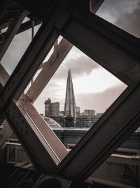 View of modern buildings against cloudy sky