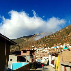 Houses against cloudy sky