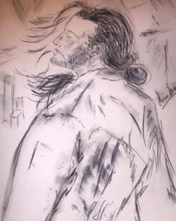 High angle view of human face against white background