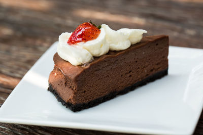 Close-up of cake in plate on table