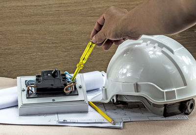 Man working on table