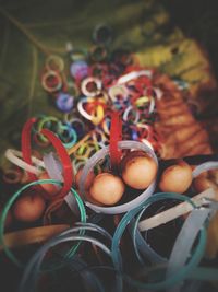High angle view of eggs in container