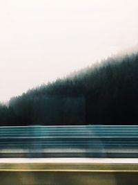 Blurred motion of trees against sky