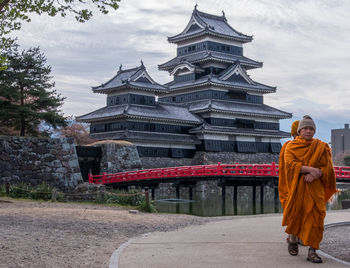 Full length of man outside temple against building