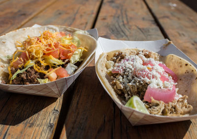 High angle view of food on table