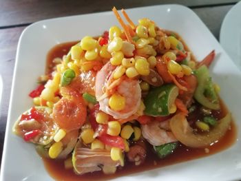 Close-up of served food in plate