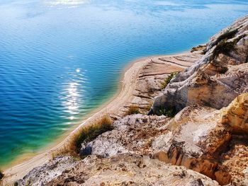 High angle view of rocks on beach