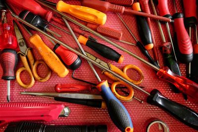 Full frame shot of various work tools