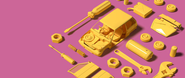 High angle view of toys on pink background