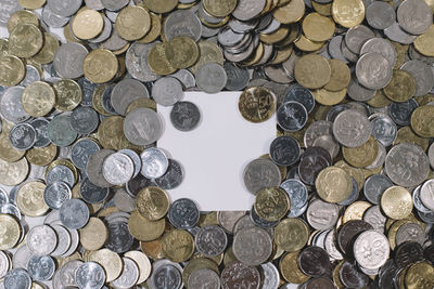 Directly above shot of coins on table