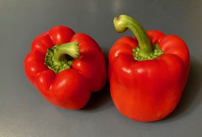 Close-up of red bell peppers on table