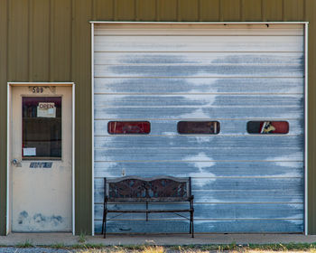 Text on closed door of building