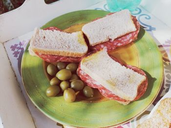 High angle view of breakfast on table