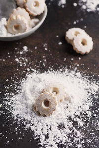 High angle view of cookies on table