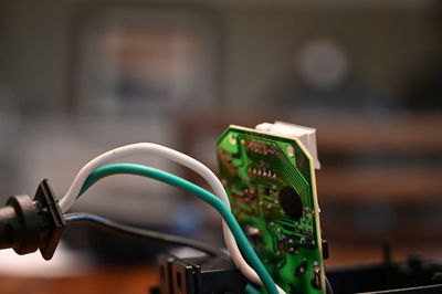 Close up electrical cord and power board 
