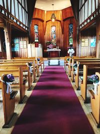 Empty chairs and tables in temple