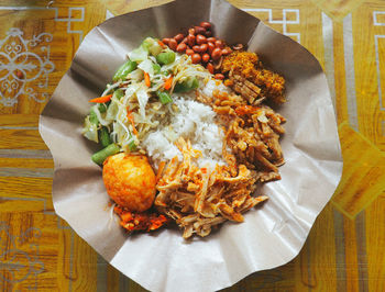 High angle view of food in plate on table