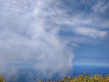 Scenic view of waterfall against sky