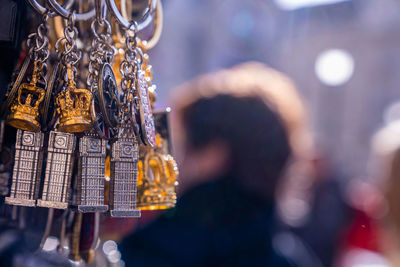 Souvenirs of london hanging at the gift store.