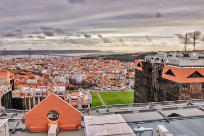 High angle view of townscape against sky