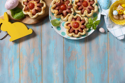 High angle view of food on table