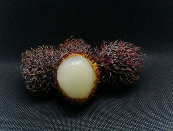 High angle view of dessert on table against black background