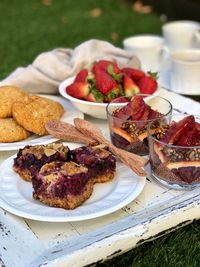 Close-up of breakfast served on table