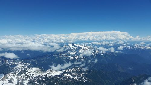 Scenic view of mountains against cloudy sky