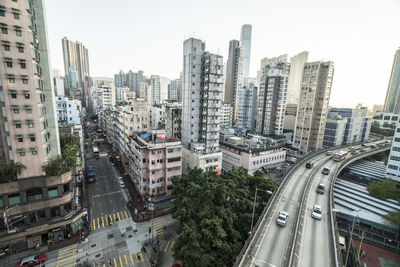 High angle view of road along cityscape